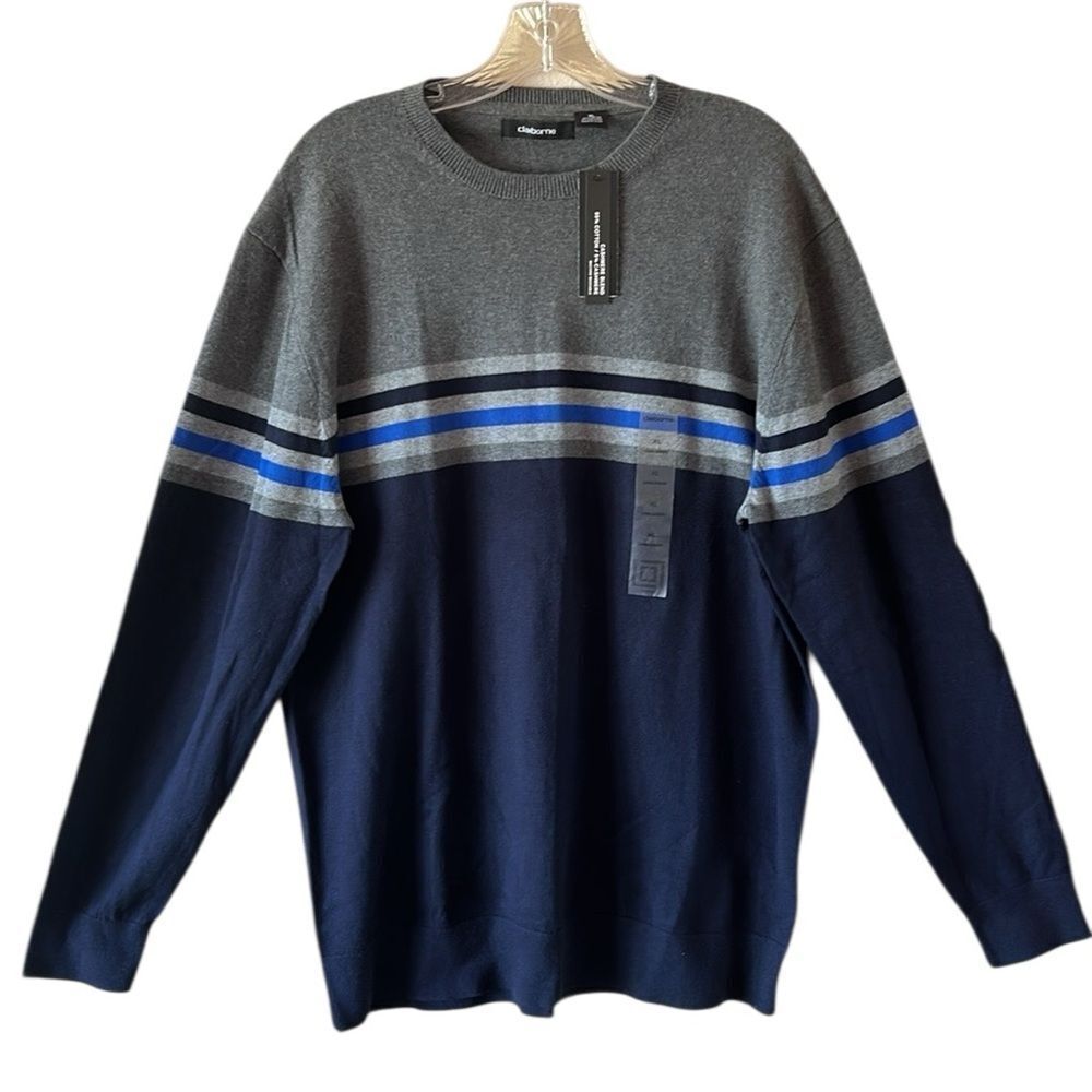 NEW Claiborne Mens Gray and Blue Crewneck Sweater